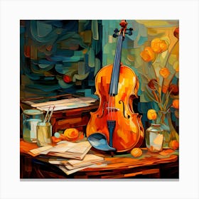 Violin On A Table Canvas Print