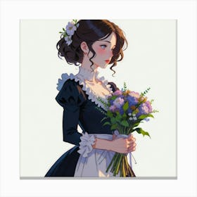 Girl Holding Flowers Canvas Print