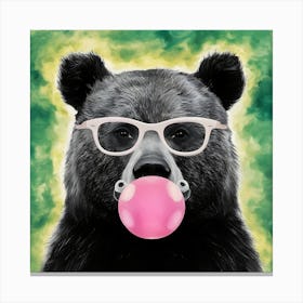 Bear Blowing Bubble Gum In Glasses 3 Canvas Print