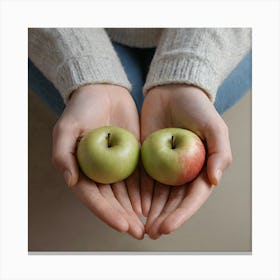 Two Apples In Hands Canvas Print