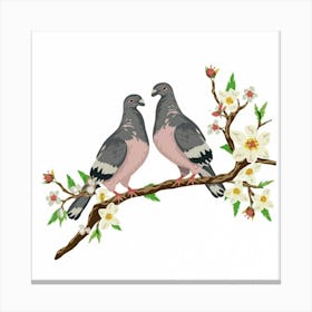 Pigeons On A Branch Canvas Print