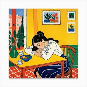 Woman Sleeping At The Table 10 Canvas Print