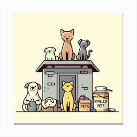 Illustration Of Cats And Dogs Canvas Print