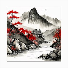 Chinese Landscape Mountains Ink Painting (14) 3 Canvas Print