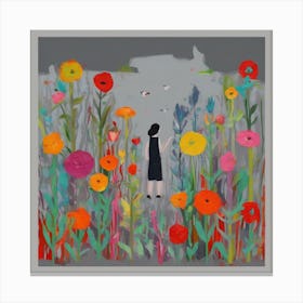 Girl In A Flower Field Canvas Print