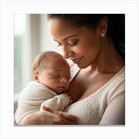 A Newborn Cradled Gently Within The Soft Contours Of A Caregivers Arms Expressions Of Tender Affec (1) Canvas Print