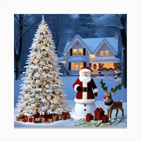 Christmas Tree And Santa Canvas Print