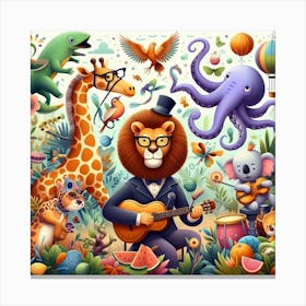 Cartoon Zoo Animals Wall Art Canvas Print