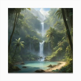 Waterfall In The Jungle paintings art print 2 Canvas Print