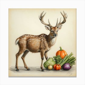 Deer With Vegetables Canvas Print