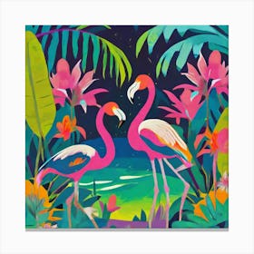 Flamingos In The Jungle 9 Canvas Print