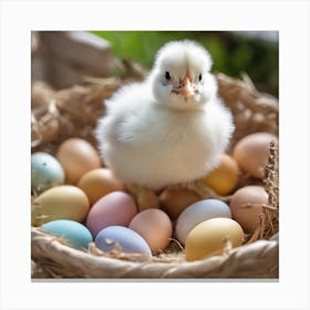 Chick In A Basket Of Eggs Canvas Print