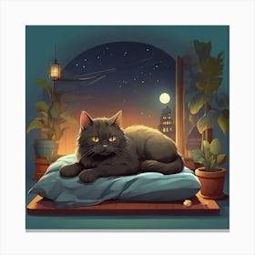 Cat On The Bed Canvas Print