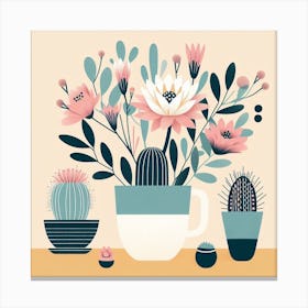 Scandinavian style, Blooming cactus in a cup 2 Canvas Print