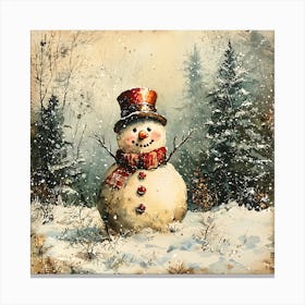 Snowman In The Woods 3 Canvas Print