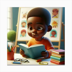 African American 6 years reading book 3D ART 3 Canvas Print