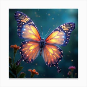 A Surreal Butterfly With Wings Of Cascading, Iridescent Light Fluttering Through A Cosmic Garden 1 Canvas Print