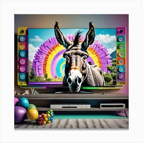 Donkey On Tv Canvas Print