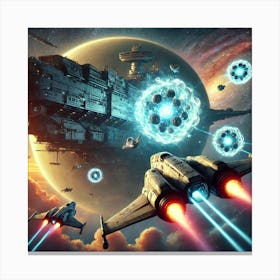 A Futuristic Sci Fi Scene Horizon Carrier Fighter Repair Drones Canvas Print