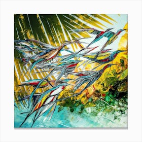 Abstract Jungle Birds over Water Canvas Print