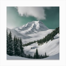 Snowy Mountain Small Trees And Green Spaces (1) Canvas Print