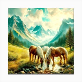 Horses In The Mountains Canvas Print