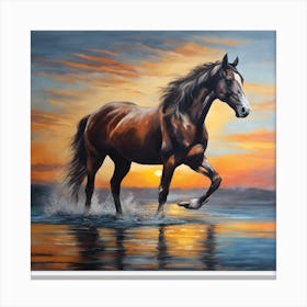 Horse Running At Sunset Canvas Print