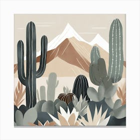 Firefly Modern Abstract Beautiful Lush Cactus And Succulent Garden In Neutral Muted Colors Of Tan, G (5) Canvas Print