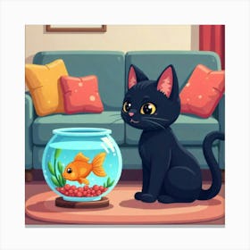 Cat And Fishbowl Art Print Funny (3) Canvas Print