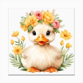 Floral Baby Duck Nursery Illustration (41) Canvas Print