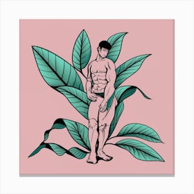 Naked man on plant Canvas Print