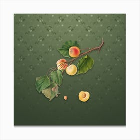 Vintage Peach Botanical on Lunar Green Pattern Canvas Print