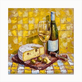 Cheese & Wine Yellow Checkerboard 2 Canvas Print