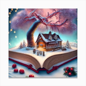 An Open Book Lies On The Sparkling Snow 3 Canvas Print
