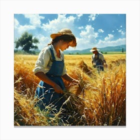 Woman In A Wheat Field Canvas Print