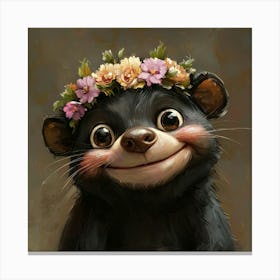 Cute Bear With Flower Crown Stampe su tela