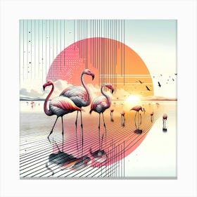 Flamingos - Abstract Line Art Illustration 235 Canvas Print