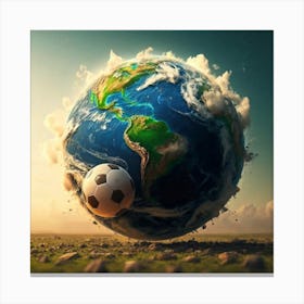 Soccer Ball On The Earth Canvas Print