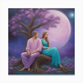 Couple Sitting Under A Tree Canvas Print