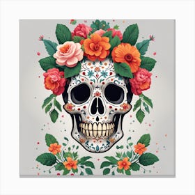 Floral Skull (2) 1 Canvas Print
