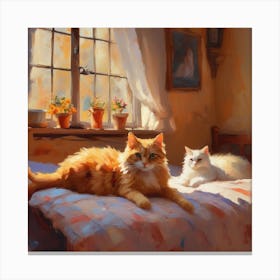Two Cats On A Bed Canvas Print