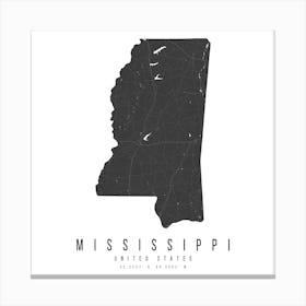 Mississippi Mono Black And White Modern Minimal Street Map Square Canvas Print