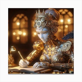 Steampunk Woman Writing Canvas Print