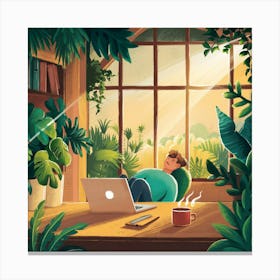Illustration Of A Man Working At Home Canvas Print