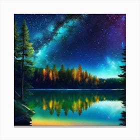 Night Sky Over Lake 19 Canvas Print