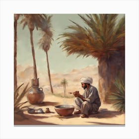 Man In The Desert Making Tea Canvas Print