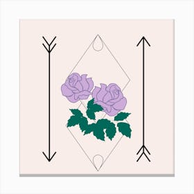 Purple Rose And Arrows Square Canvas Print