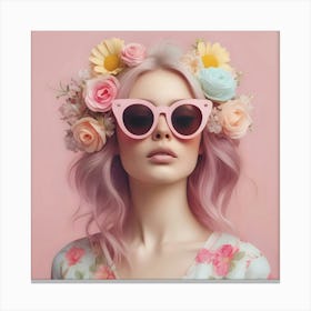 Pink Haired Girl With Flowers Canvas Print