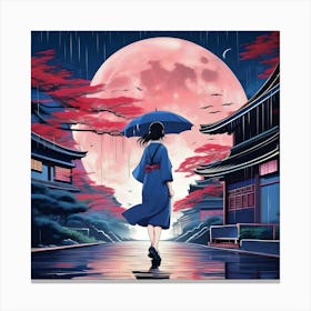 Asian Girl With Umbrella Canvas Print