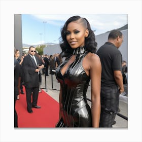 A Sexy Black Woman In A Latex Dress Attending on Red Carpet Slim Curvey Shoulders - Created by Midjourney Canvas Print